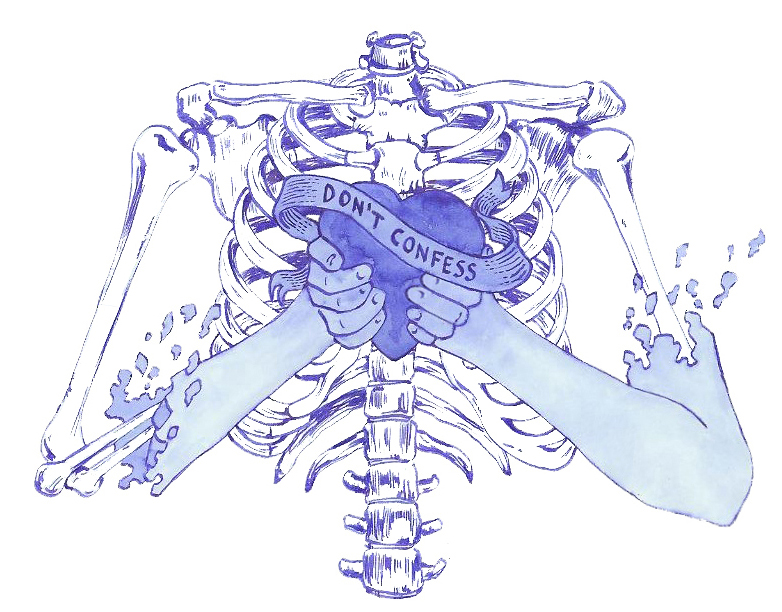 Don't confess - illustration à l'encre bleu de Fabien Parisot